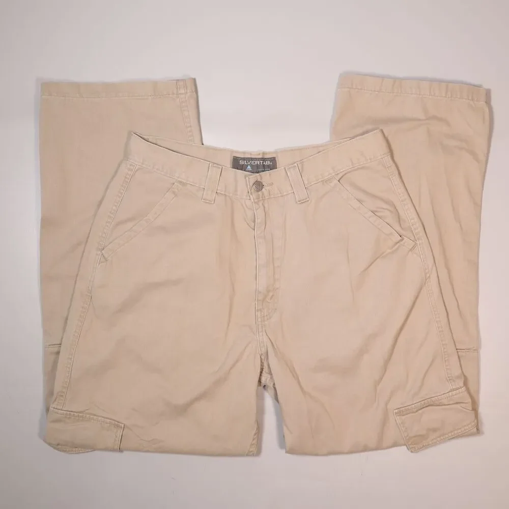 Vintage Levis Silvertab Cargo Pants Beige Khaki Baggy Y2K Mens 34x32
